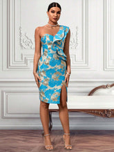 Floral Jacquard Mermaid Dress With Ruffle Detail And One-Shoulder Neckline For Cocktail Party